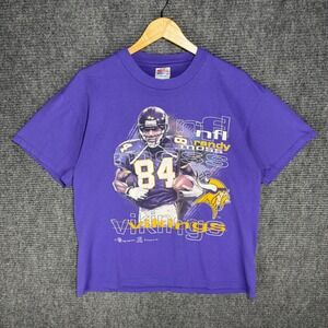 Vintage 90s Randy Moss Minnesota Vikings Hanes T-Shirt Mens Large Purple NFL